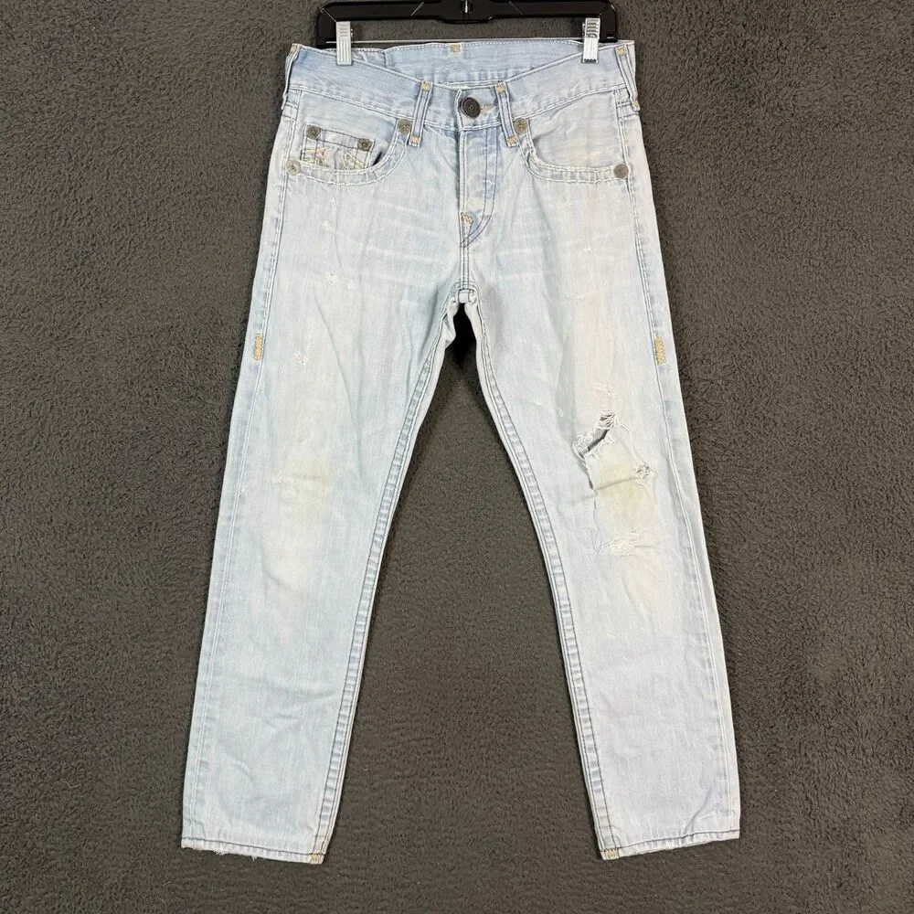 True Religion Jeans Mens 30 (Fits 31x29) Blue Geno Super T Light Wash Denim